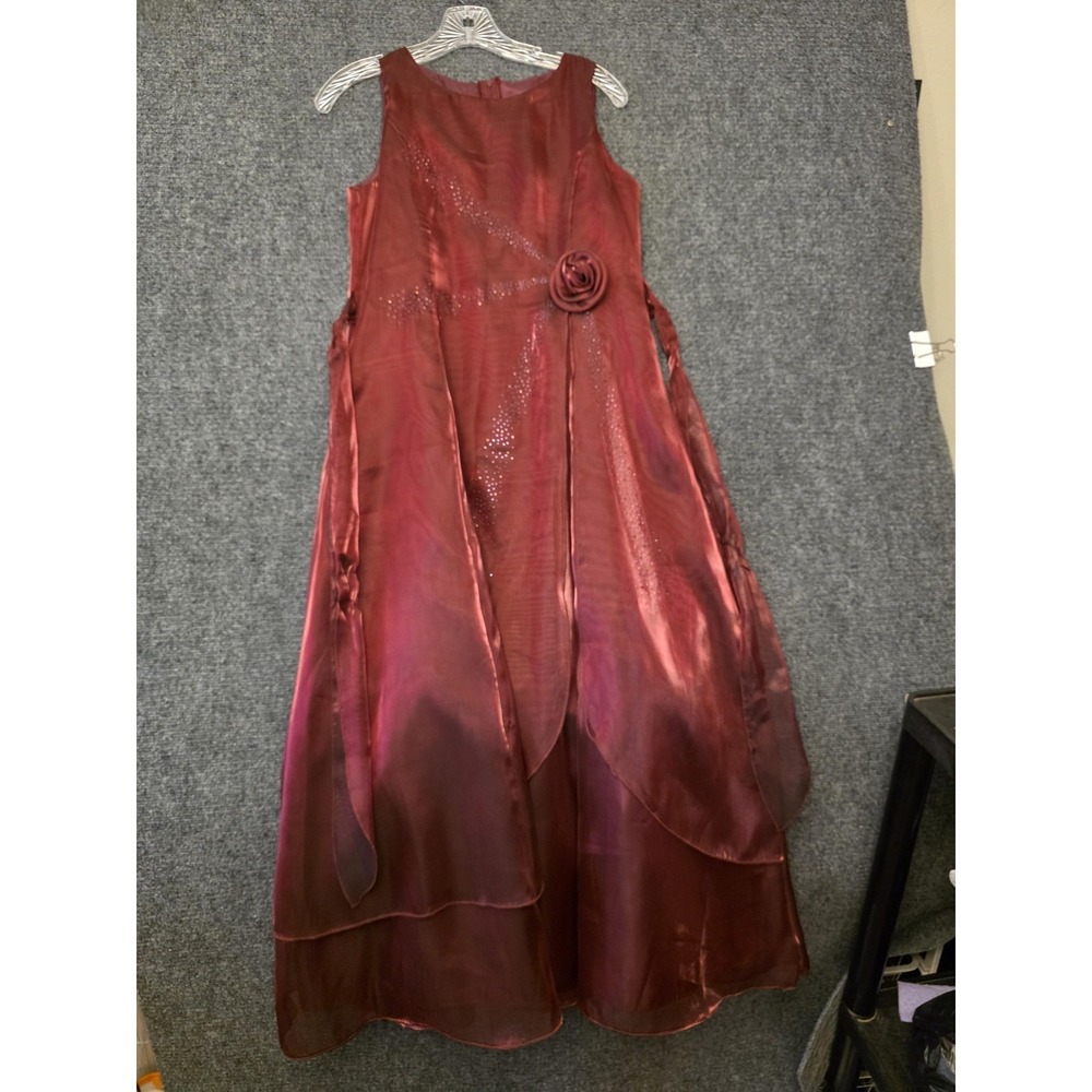 Good Girl Dress Girls 16 Red Taffeta Ball Gown Rhinestone Rose Formal‎ Party
